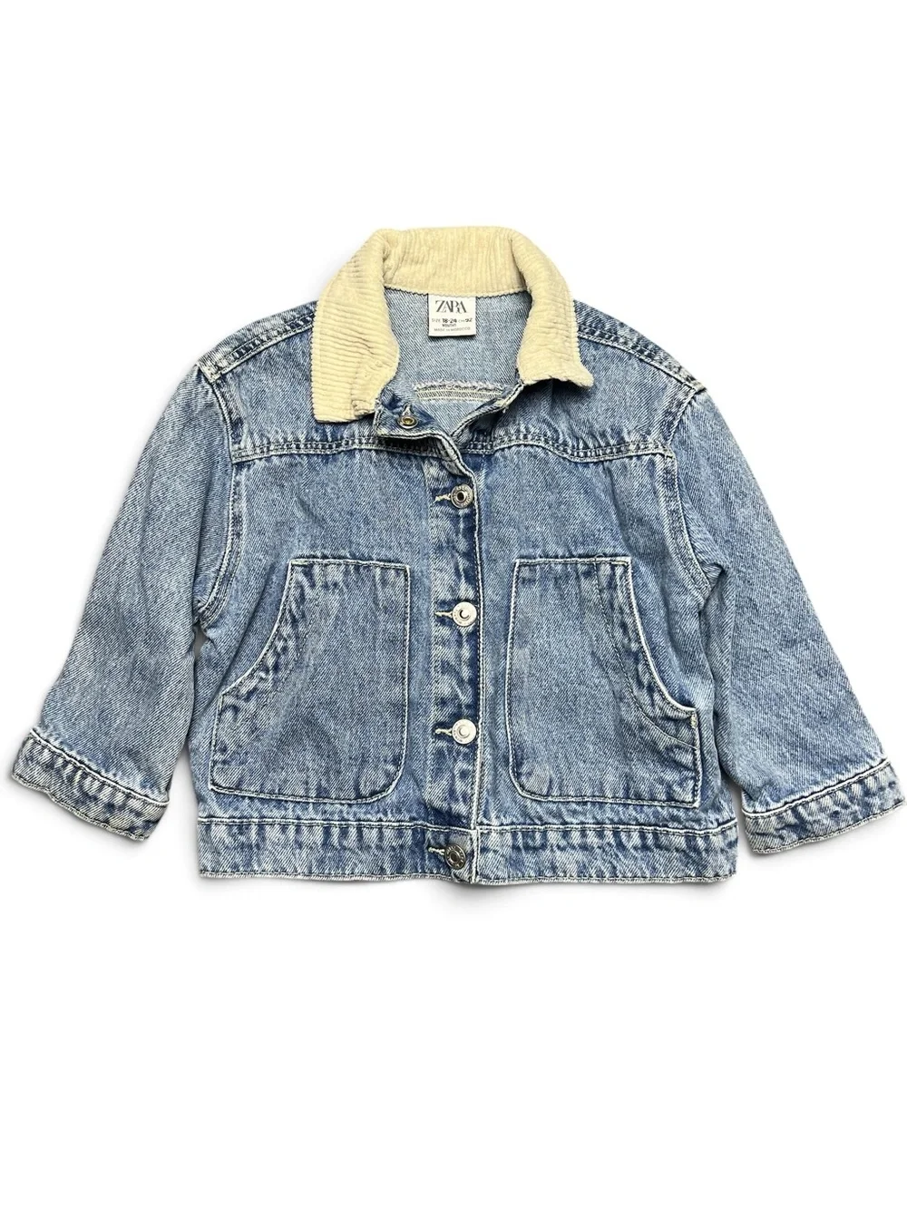 ZARA Baby Rainbow Crochet Back Denim Jacket 18-24M Corduroy Collar